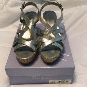 Marc Fisher silver cork wedge 3 1/2 inch size 9M